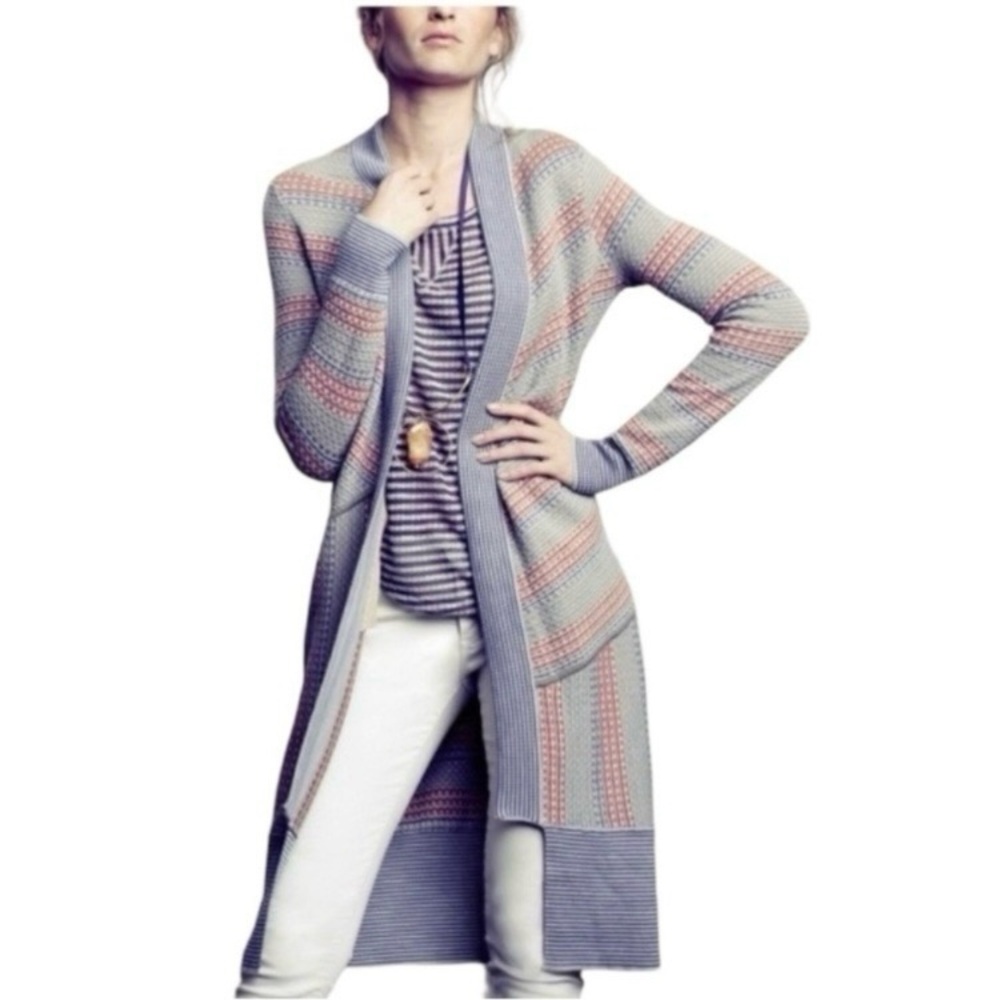 Anthropologie Sparrow Wool Cotton Cashmere Striped Long Cardigan Sweater Small